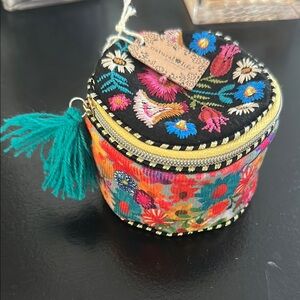 NATURAL LIFE Black and Red Travel Bag with Floral Embroidery